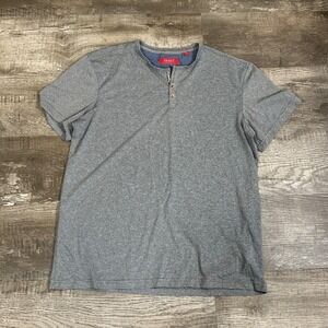 Bruno Milano Mens Henley Shirt Large Grey White Micro Stripe Short Sleeve Casual